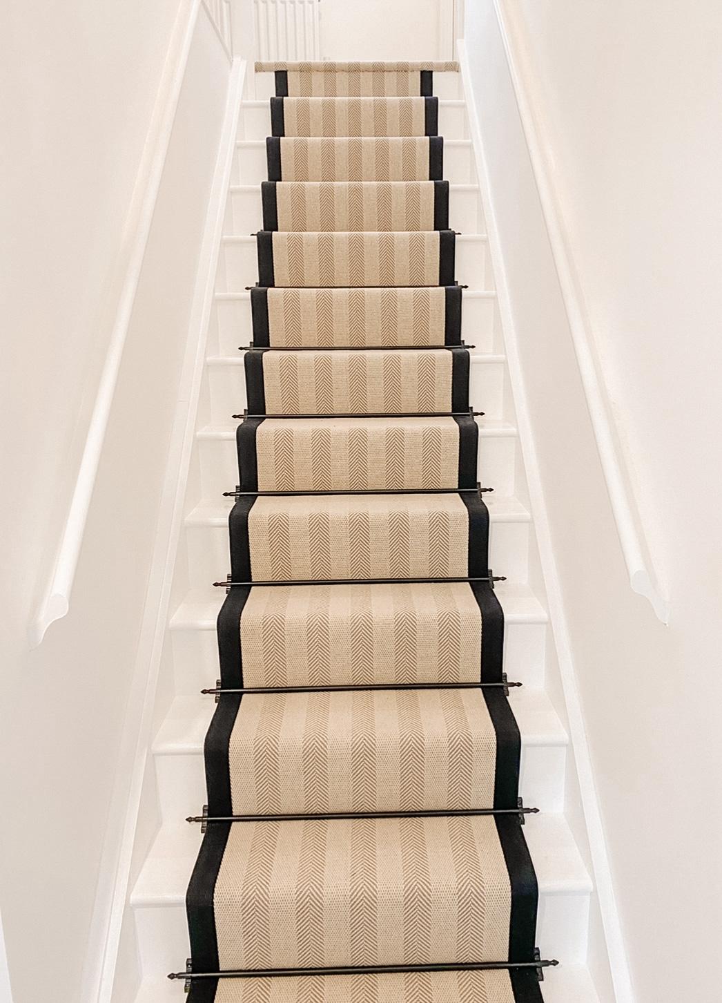 Stair Runner – Beige Herringbone Stripe (Black Edging)