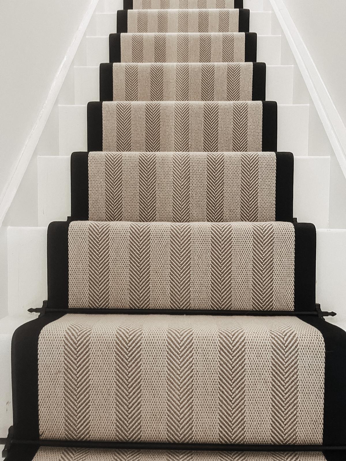 Stair Runner – Beige Herringbone Stripe (Black Edging)